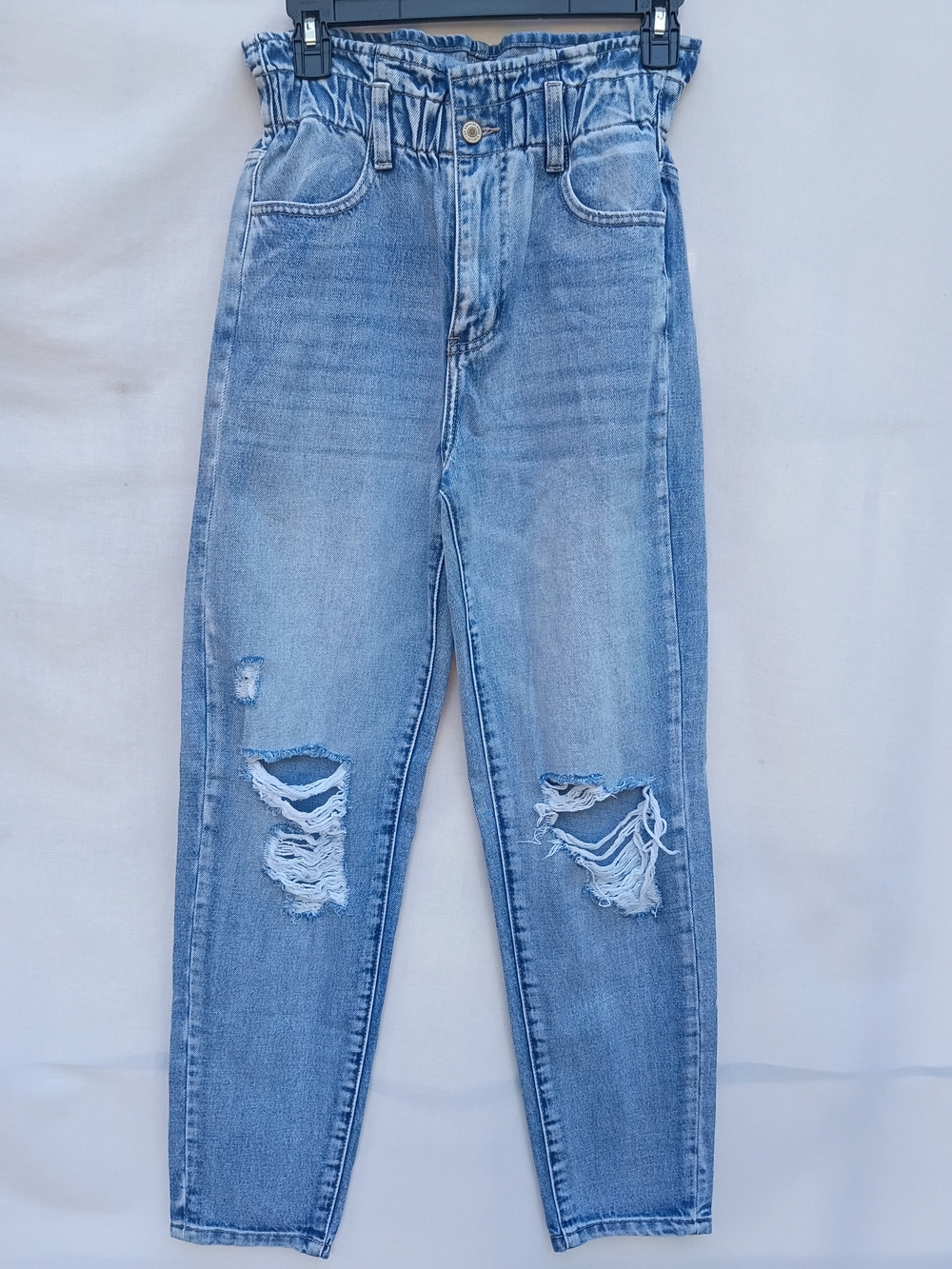 KanCan Paper Bag Light Blue Wash Distressed Boyfriend Mom Jeans Y2K Small
